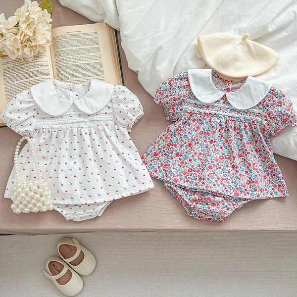 Conjuntos de ropa de verano para niñas, Top con mangas abullonadas, blusa con estampado Floral, pantalones cortos de PP, ropa para niñas nacidas, traje Bbay Cherry Set