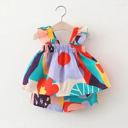 Vêtements Ensembles d'été pour bébés filles suspension supérieure correspondant à ventre floral pantalon décontracté pour enfants Petit enfants costume