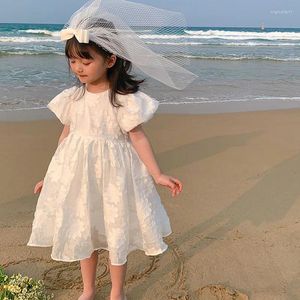 Ensembles de vêtements d'été bébé filles blanc coton doublé de fleur de broderie manches bouffées robe princesse enfant belle tenue enfant jupe douce