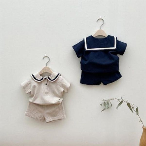 Ensembles de vêtements Été bébé manches courtes vêtements ensembles enfant en bas âge fille col marine t-shirtshorts ensemble coton enfant tenues bébé garçon 2pcs costume 220916