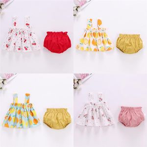 Ensembles de vêtements nés en été nés pour bébé fille ensemble Coton Mini Robe Shorts / Bloors Lemon Cherry Imprimé pour le nourrisson 0-24M