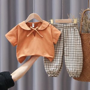 Ensembles de vêtements été né bébé fille vêtements tenues arc Plaid haut court Shorts 2 pièces costume pour filles 1er anniversaire ensembles vêtements