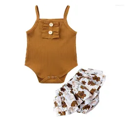 Ensembles de vêtements d'été pour bébés filles, body et short, tenue pour bébé, haut en coton, jupe et pantalon en PP floral, ensemble de 2 pièces