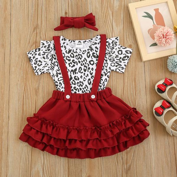 Conjuntos de ropa Boutique de verano Ropa para niñas bebés Nacidos Babi Trajes Mameluco de leopardo + Falda + Diadema 3pcs / Set