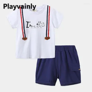 Kledingsets Summer Boy Casual 2 stks schattige cartoon puppy ronde kraag korte mouw t-shirt elastische taille shorts kinderen kleding e0493