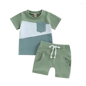 Ensemble de vêtements Summer Boy Coton Casual Children's Wear Baby Boys Coumter Color T-shirt Short Pantal