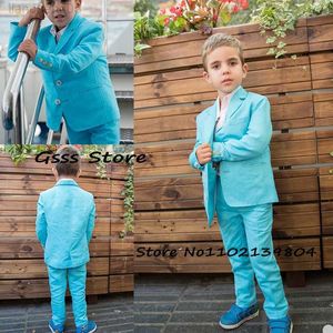 Kledingsets Summer Boy Suit 2 -delige informele bruiloft Tuxedo Sky Blue Formal Blazer Set Kinderkleding Kinderjasbroek Set W0224