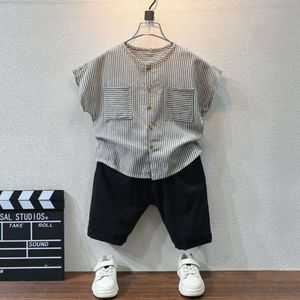 Ensembles de vêtements été garçons enfants s 2023 coréen beau bébé manches courtes 2 9 ans coton lin bambin enfants deux pièces 230505