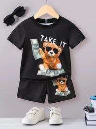 Kledingsets Summer Boys 'Suit T-Shirt Top Shorts Gedrukt Casual Fashion Children's 4-7y