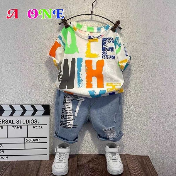 Ensembles de vêtements été garçons t-shirt enfants vêtements bébé tee shorts 2 pcs ensemble mode lettre shorts Streetwear garçons vêtements 2T -12T ans T230106