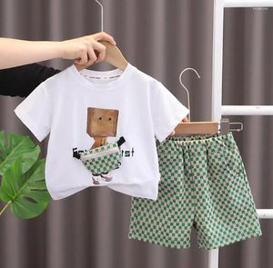 Kledingsets Summer Boys tracksuits Koreaanse stijl Kids Babykleding Zippered Backpack Korte mouw T-shirt Shorts Twee Pice Outfits Poddler