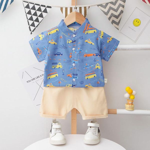 Conjuntos de ropa Ropa de verano para niños, bebés, niños, niñas, estampado de dibujos animados, camisas de coches, pantalones cortos, 2 unids/set, chándales para niños pequeños, ropa