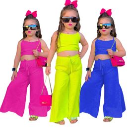 Ensembles de vêtements Ensembles de vêtements pour enfants d'été pour bébés filles Halter Crop TopsWide Leg Pants Toddler Child Girl Vêtements Outfits 1-8Y 230613