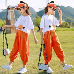 Ensembles de vêtements Summer Children Girls Costumes 2024 LETTRE COURT SPORT COURVEUR PANT Two-Piece Casual Chif Kids Teenager