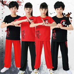 Conjuntos de ropa de verano para niños, artes marciales, algodón, entrenamiento de manga corta, uniforme chino, ropa de rendimiento LE074