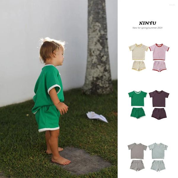 Ensembles de vêtements Summer Children's Pit Strip Cotton Coton Short Shirts Set 2024 Baby European and American Brother Sister Tenue