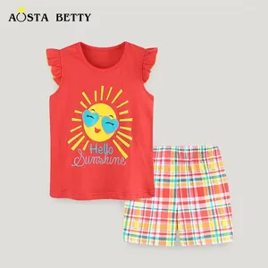 Ensembles de vêtements Summer pour enfants en gros de filles en gros de filles shorts de dessin animé T-shirt à manches courtes en coton tricoté en deux pièces