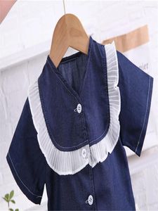 Kledingsets Zomer Kinderkleding Koreaanse editie voor meisjes Westerse stijl Denim shorts met korte mouwen Tweedelige set met kanten kraag Shirt T