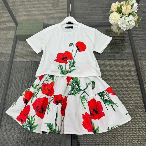 Ensembles de vêtements d'été Enfants Set Fleurs imprimées à manches courtes à manches courtes à manche