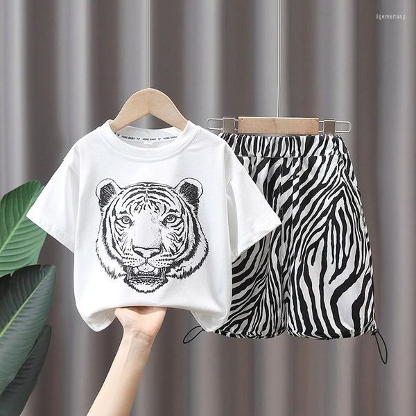 Ensembles de vêtements été coton bébé garçons tigre imprimé haut T-Shirt zèbre cordon pantalon court enfants 2 pièces tenues 1-12 ans