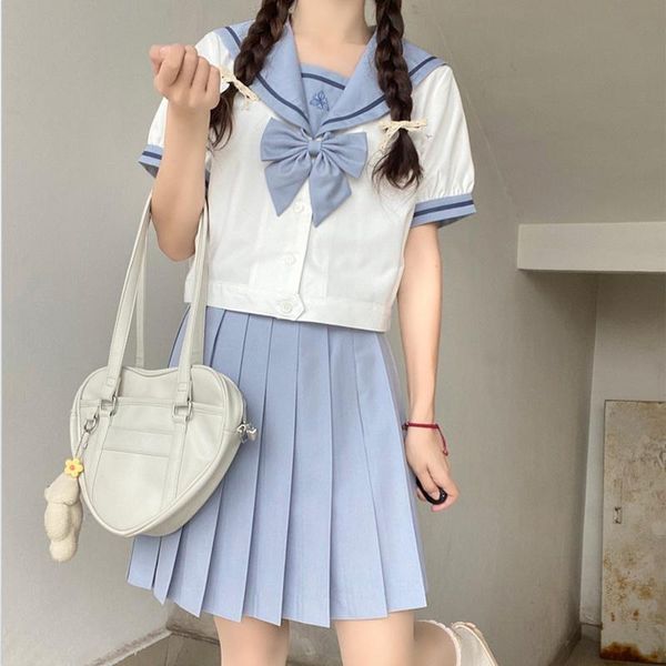 Ensembles de vêtements Été Mignon Bleu À Manches Courtes Costume De Marin Avec Cravate Style Japonais JK Uniforme Lycéen Robe Tenue XJ140Clothing