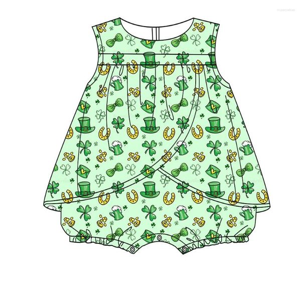 Conjuntos de ropa Diseño de verano Venta de ropa para niñas 2 tela de leche Patrón verde de patrón verde sin mangas