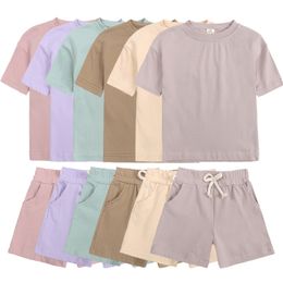 Ensembles de vêtements été essentiel survêtement enfants costume pour filles à manches courtes TopShorts garçons Costume enfants tenues Sportswear 230512