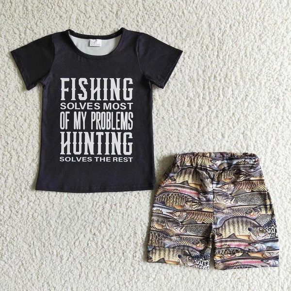 Vêtements ensembles de mode d'été Bébé garçons pêche à la chasse Black Short à manches à manches à manches à manches