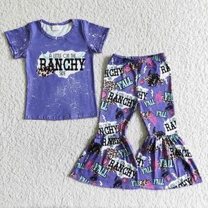 Vêtements ensembles de mode d'été bébé filles anglais alphabet violet à manches courtes têtes de vache en gros boutique enfants vêtements rts