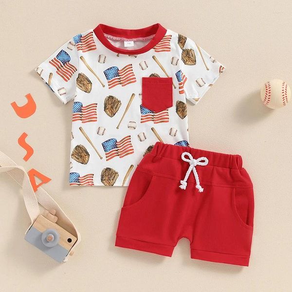 Ensembles de vêtements d'été Born Baby Boy Boy Boy 4 juillet Tenues Vêtements Coupées Glove Baseball Glove Print Tops Shorts
