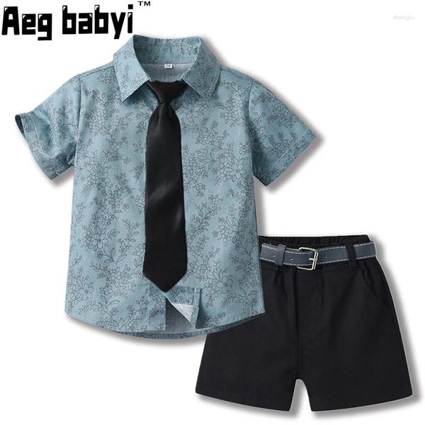 Vêtements Ensembles d'été Fashion Toddler Boys Gentleman Gentleman Short Bowtie Shirts Tops Shorts avec Belt Casual Children Costumes