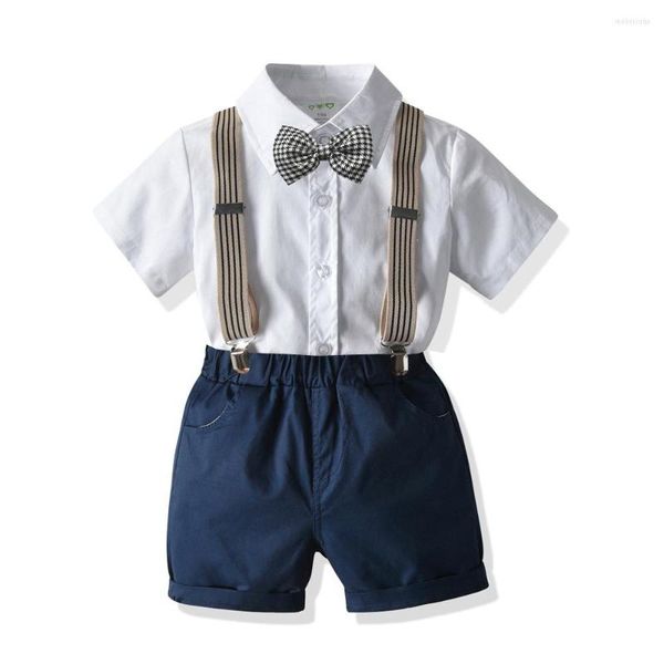 Ensembles de vêtements été Gentleman pour garçons ensemble formel enfants tenue enfant en bas âge chemise marine Shorts coton 1-7 ans enfants Costume de mariage