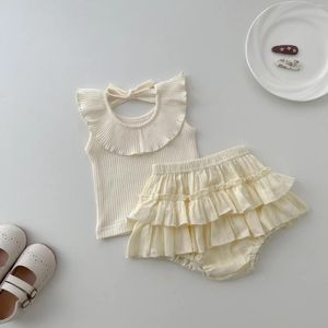 Vêtements Ensembles Summer Girls Backlesslessles sans manches Lotus Collit Tops Princess Shorts 2pcs Infant Send Vest Send Kid