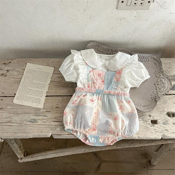 Kleidungssets Sommer Mädchen Kleidung Set Rosa Rüschen Rand Ärmellos Overall Strampler Puppenkragen Weiße Bluse Baumwolle Kleinkind Kleinkind