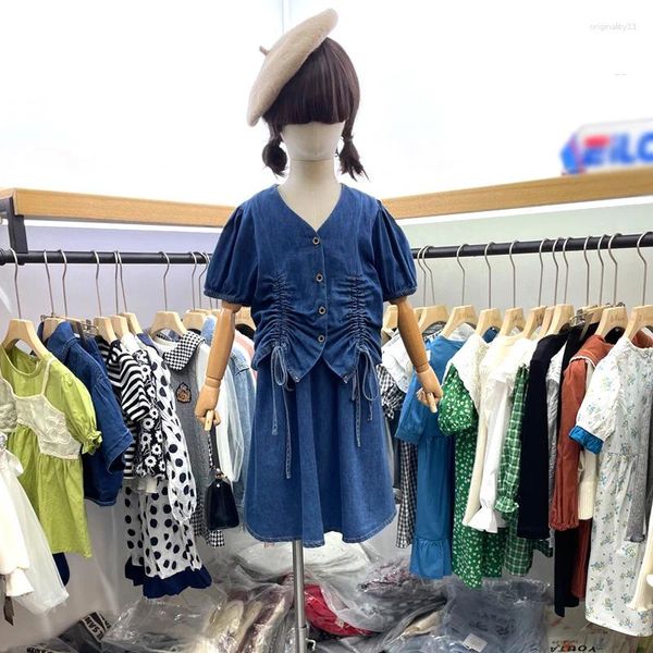 Ensembles de vêtements d'été filles Denim chemise à manches courtes jupe costume deux pièces 3-9 ans