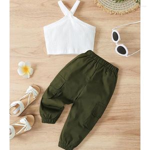 Ensembles de vêtements d'été pour filles, une main, coupe croisée, col creux suspendu, débardeur, pantalon de travail, ensemble deux pièces pour vêtements pour enfants