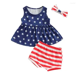 Ensembles de vêtements Summer Independence Day Infant Baby Girl Tenues sans manches Star Print Tops Stripes Shorts Bandeau Set Vêtements