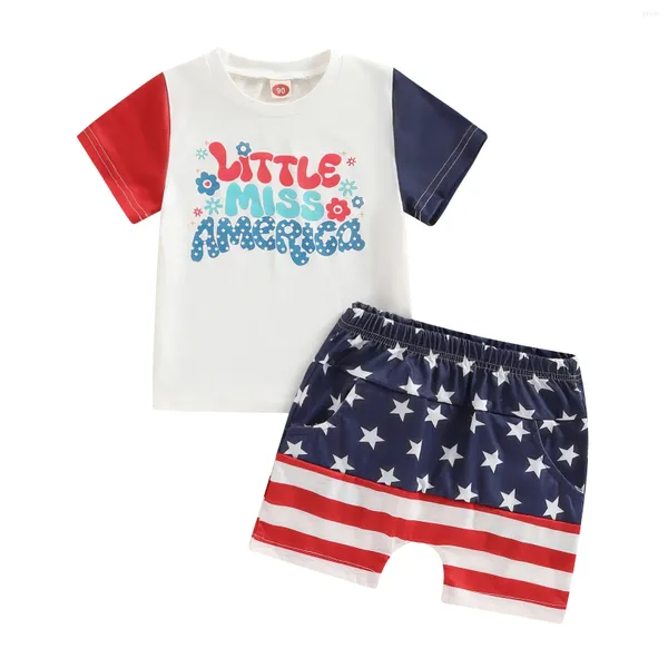 Ensembles de vêtements Summer Independence Day Toddler Baby Girls Boys Tinfit Letter Imprime T-shirt à manches courtes et Shorts Star Stripe Shorts