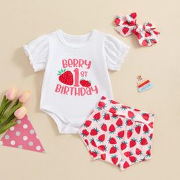 Vêtements Ensembles d'été Baby Baby Girls Birthday Turnits Imprimez une manche courte RAIPER ET BORTS ÉLASTIQU