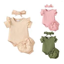 Sets de ropa Summer infante para niñas pantalones cortos de manga corta Romper con la cabeza de la cabeza de la cabeza del proa del proa del reverencia