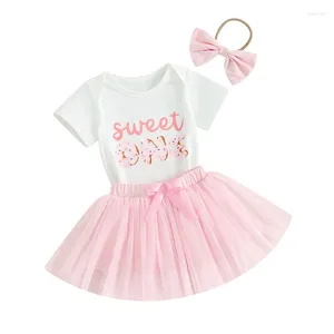 Kledingsets Zomer Baby Baby Meisjes Rok Korte mouw Letter Donut Print Romper Tule Hoofdband