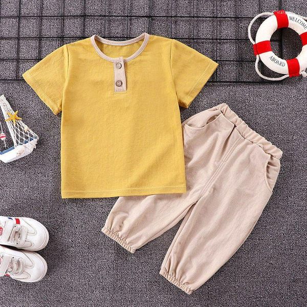 Conjuntos de ropa Summer Kid Solid Cargo Pantalón Traje Boy Manga corta Top Pantalones Conjunto a juego 0-5Y Ropa para niños pequeños Chica Ropa deportiva delgada