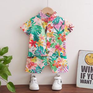 Kledingsets Zomer kinderen jongens baby kleding mode mode shirt shirt met korte mouw set katoen kinderen kostuum vakantie outfits strand print tops tee