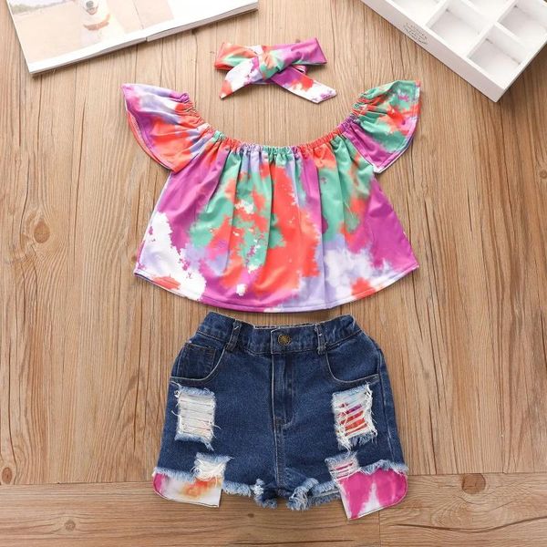 Sets de ropa Summer Kids Clothing Niñas Tie Strazing Tie-Dye Impresión de manga corto