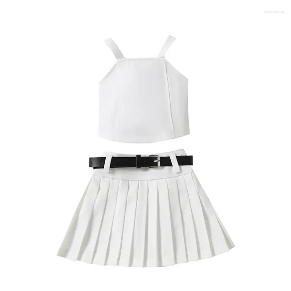 Vêtements Ensembles Summer Kids Girls Jirt Set sans manches Camisole plissée mini A-ligne et tenue de ceinture Vêtements