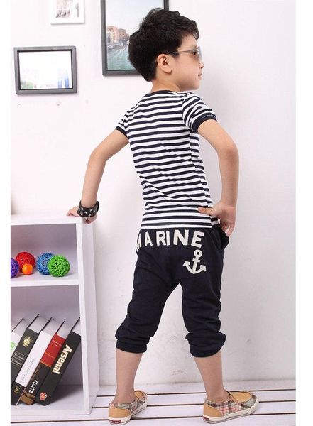 Ensembles de vêtements été enfants pantalons haut garçons filles marine rayure vêtements enfants survêtement vêtements