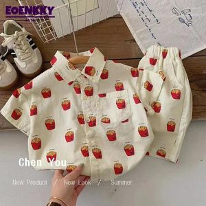 Conjuntos de ropa de verano para niños, conjunto de camisas con estampado de patatas fritas de dibujos animados, pantalones cortos informales de manga corta con cintura elástica, Corea, 2 uds.