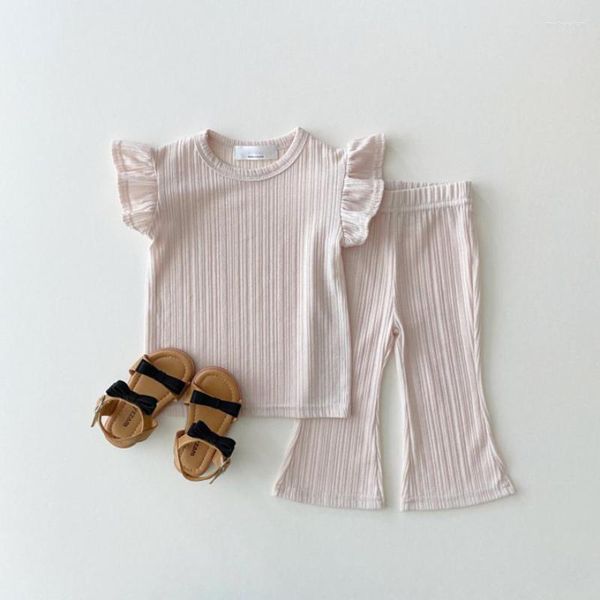 Ensembles de vêtements été enfants manches costumes 2 pièces Style coréen enfant en bas âge filles pyjamas t-shirts fusées vêtements bébé mignon infantile tenues