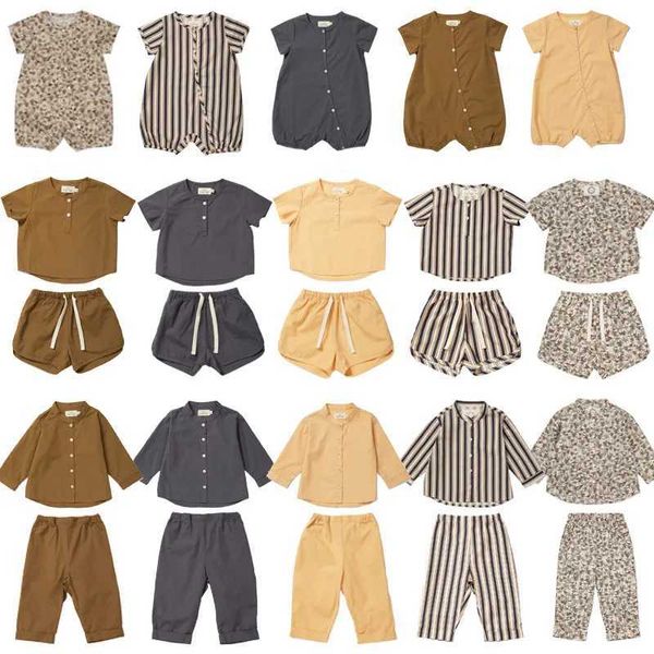 Ensembles de vêtements Summer KS Childrens Clothing Set Unisexe Solid Striped Top Shirt Baby Cumpers Casual Jumpsuit Boys and Girls Dinosaur Shirt Pants D240514