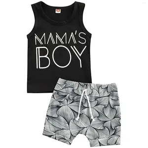 Kledingsets Summer Letter Drukvest en bloemverven shorts Boy Suit